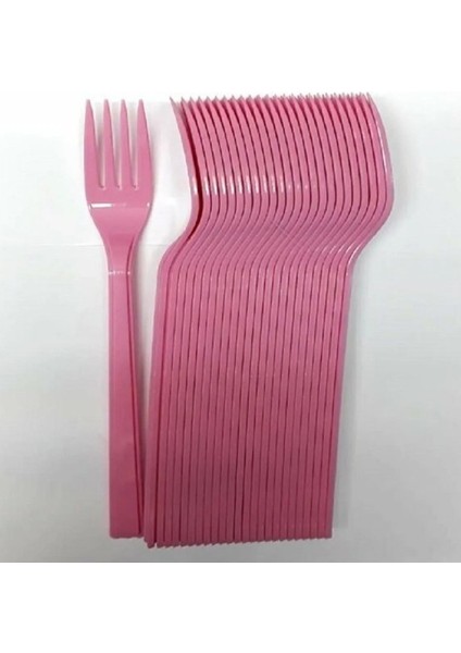 Pembe Renk Plastik Çatal 25 Adet Sert Dayanaklı Plastik Lüks Kullan At Doğum Günü Parti Sunum Çatalı