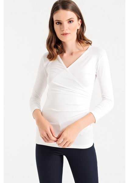 Anvelop Kruvaze Yaka Capri Kol Bluz fırsatları