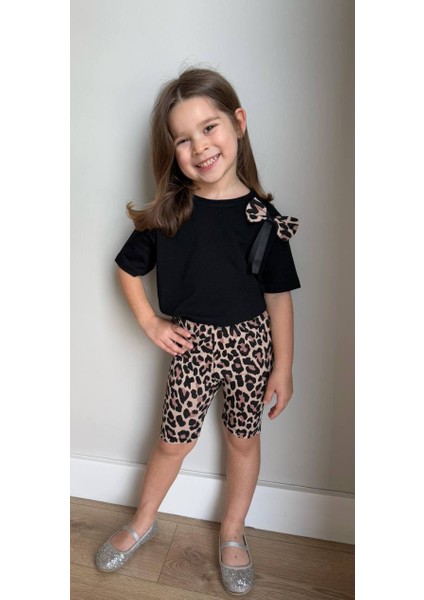 Leopar Desen Tayt T-Shirt Pamuk Takım