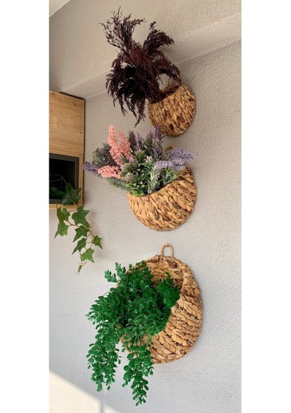 Hasır Yuvarlak Dekoratif Gazetelik Çiçeklik Raf