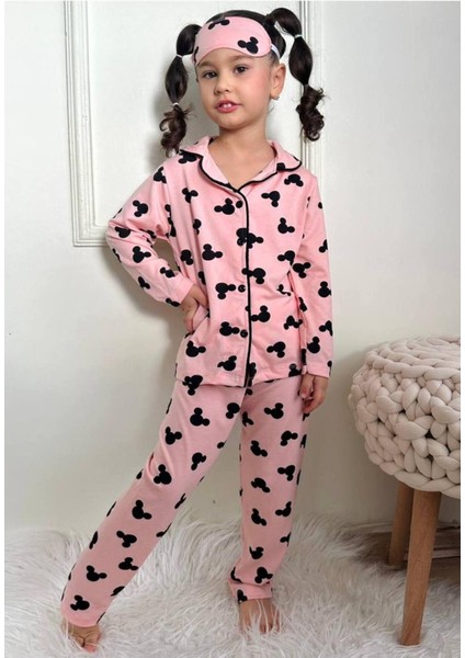 Kız Çocuk Düğmeli Desenli Uzun Kollu Pijama Takımı
