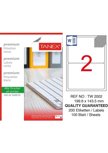 TW-2002 Yazıcı Etiketi 199.6 x 143.5 mm 200 Adet - Beyaz