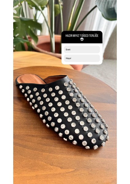 Disco Siyah Zımba Taşlı Terlik