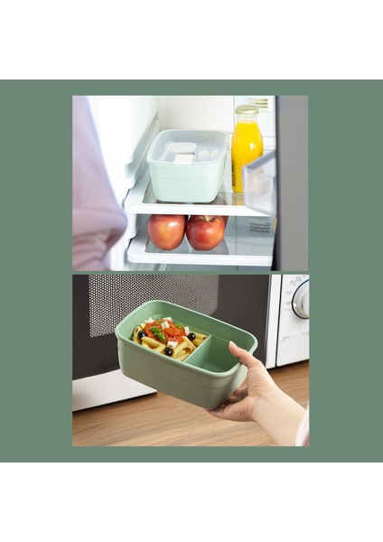 3191 Vakumlu Kendinden Kaşık Çatallı Sosluklu Bölmeli Saklama Kabı Beslenme Çantası - Taşınabilir 2 Katlı Lunch Box - Sefer Tası 1200 ml Yeşil indirimleri
