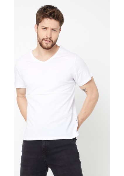 Erkek Pamuklu Kısa Kollu V Yaka T-Shirt