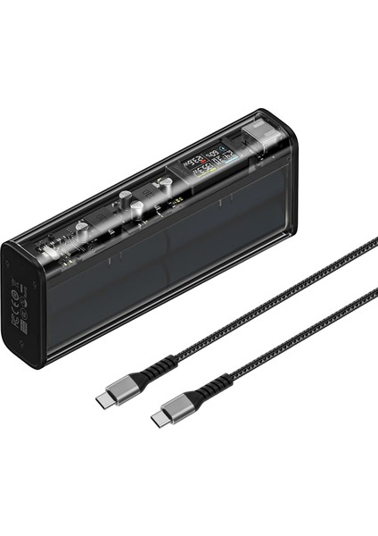 140W - Yüksek Güçlü ve Şeffaf Tasarımlı Powerbank - Siyah