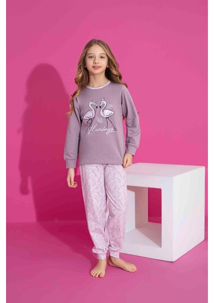 Kız Çocuk Kuğu Desenli Uzun Kollu Pijama Takımı