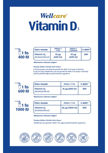 D3 Vitamini 3'lü Set - Vitamin D3 400 Iu 5 ml & Vitamin D3 600 Iu 5 ml &vitamin D3 1000 Iu 5 ml