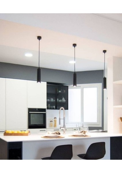 Modern Metal Led Lamba - Siyah - 40x40 cm - Tek Ampül - Masa/Bar/Tezgah/Yatak Başı Aydınlatma