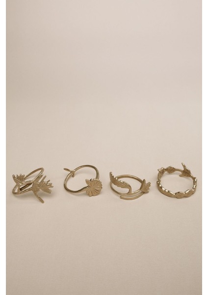 Karışık Çiçeklerden Oluşan Pirinç Peçete Halkası 4'lü Set 4.5 cm