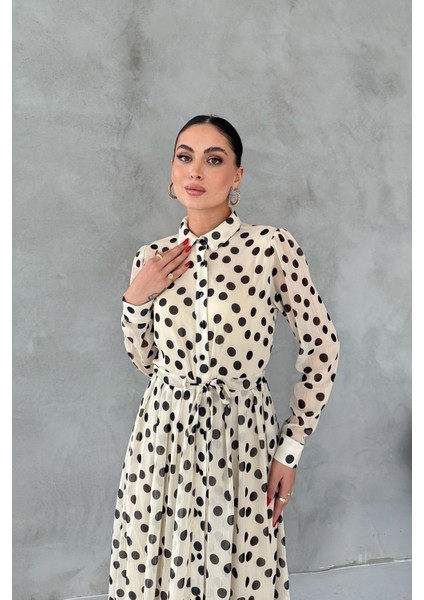 Bej Puantiyeli Gömlek Elbise fiyatları