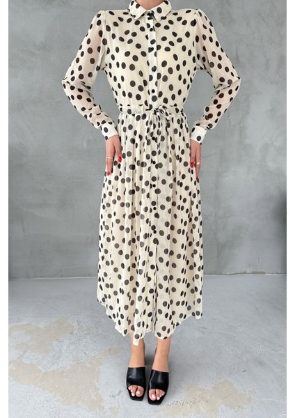 Bej Puantiyeli Gömlek Elbise fırsatları