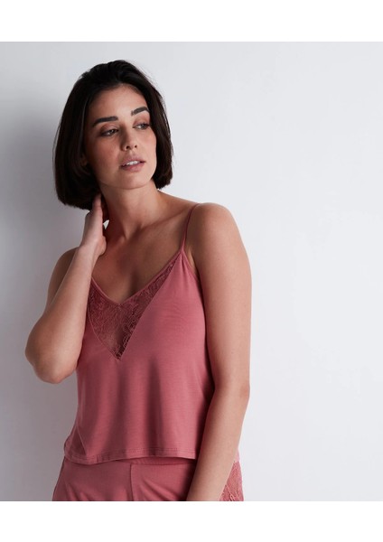 Lazy Days Spagetti Askılı Üst, Ipek ve Modal Karışımı, Dantel Detaylı, Rahat ve Şık