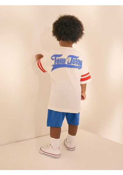 Çocuk Pamuklu Beyaz Çizgi Film Karakter Baskılı T-Shirt ve Mavi Şort Takım fiyatları