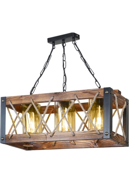 Doğal Ahşap Metal Camlı Avize Seti - 3'lü Ampül Başlıklı, Ev Dekorasyonu için Şık ve Modern Tasarım. modelleri