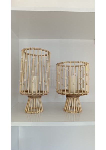 El Yapımı Doğal Bambu Fener Boncuklu 2'li Set (28 cm & 35 cm ) fiyatları