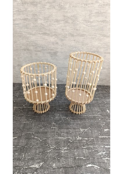El Yapımı Doğal Bambu Fener Boncuklu 2'li Set (28 cm & 35 cm ) modelleri