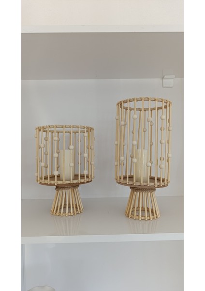 El Yapımı Doğal Bambu Fener Boncuklu 2'li Set (28 cm & 35 cm ) fırsatları