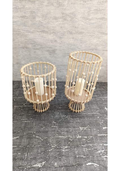 El Yapımı Doğal Bambu Fener Boncuklu 2'li Set (28 cm & 35 cm ) indirimleri