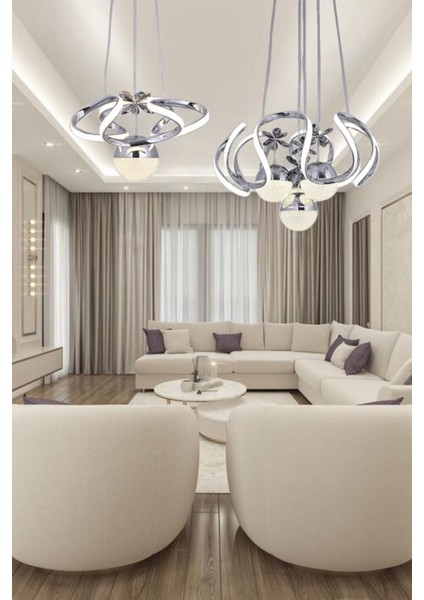 Sarkıt Modern Tek Toplu ve 4 Toplu 3 Renk LED Avize Darius Modeller Toplam 2 LED Avize