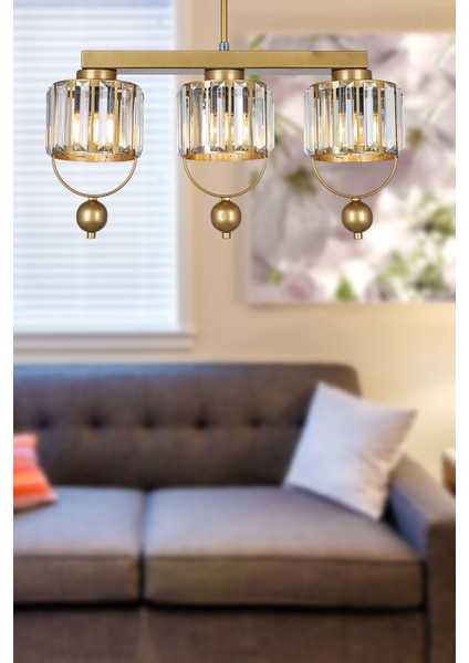 Galon 3.lü Lux Kristal Eskitme Sıralı Avize
