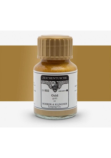 Rohrer&klingner Kaligrafi Mürekkebi Zeichentusche 29-Airbrush-Fırça-Divit-Sulu Boya 50ML-802-GOLD