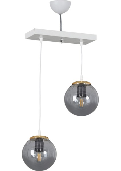 Modern Beyaz 2'li Sıralı Sarkıt Füme Glop Camlı Lüks Avize modelleri