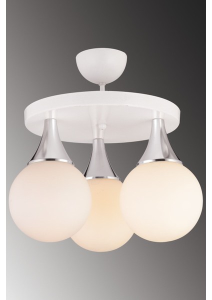 Beyaz 3'lü Plafonyer Beyaz Glop Top Camlı Krom Aşağı Bakan Lüks Avize fiyatları