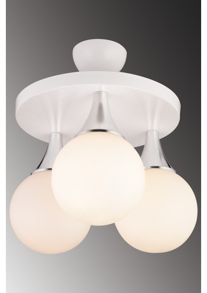 Beyaz 3'lü Plafonyer Beyaz Glop Top Camlı Krom Aşağı Bakan Lüks Avize modelleri