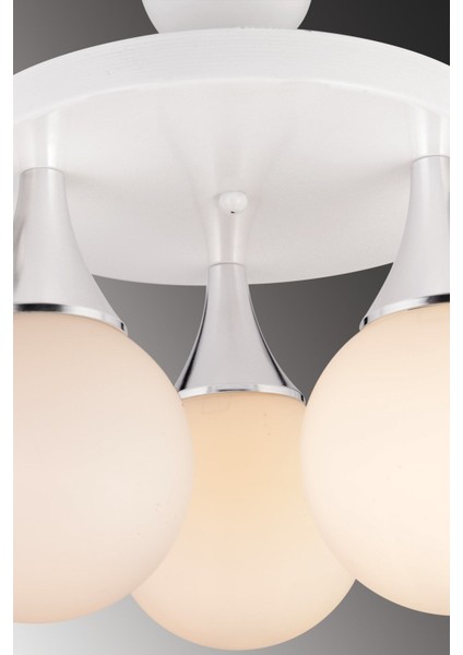Beyaz 3'lü Plafonyer Beyaz Glop Top Camlı Krom Aşağı Bakan Lüks Avize fırsatları