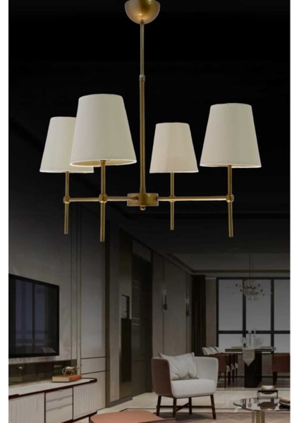 MODERN AVİZE 4'LÜ KREM ABAJURLU METAL AYDINLATMA ÜNİTESİ