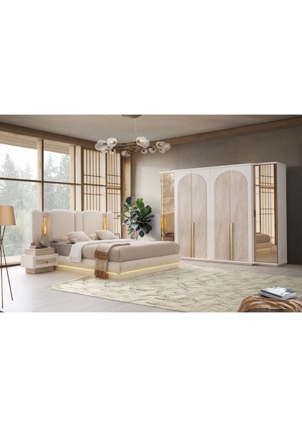 Dubai Mdf Ledli Bazalı Yatak Odası Takımı
