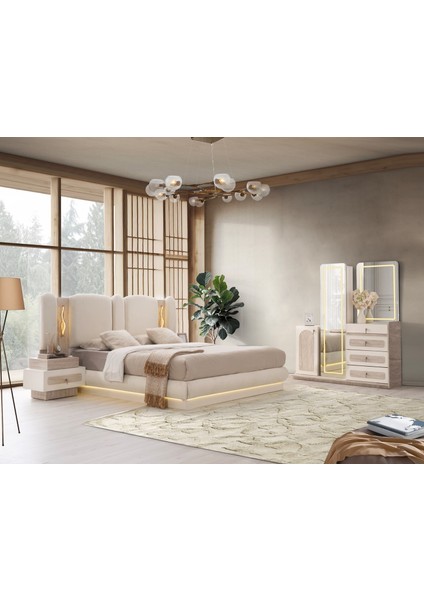 Dubai Mdf Ledli Bazalı Yatak Odası Takımı fiyatları