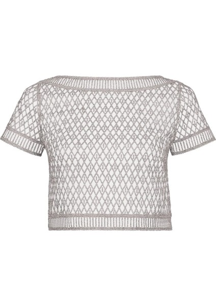 Stardust Dream Kısa Kollu Üst, Fransız Işlemeli, Transparan, Tekne Yaka