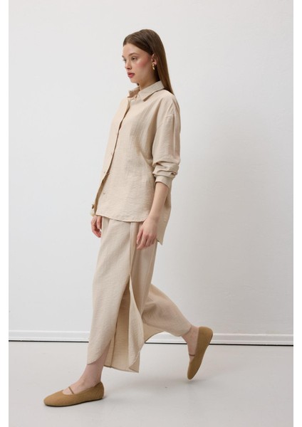 Beli Lastikli Yırtmaçlı Pantolon Taş modelleri