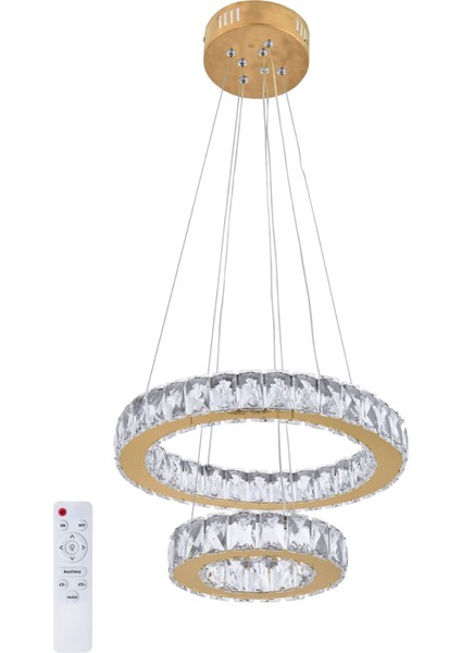 Ala Aydınlatma Plaket Kristal Taşlı Gold Paslanmaz Ledli Kumandalı Avize AL-581-2 Gold