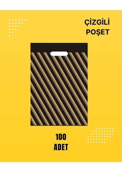 Çizgili Poşet & 100 Adet & 33X45 & 3 No % Mağaza Poşeti