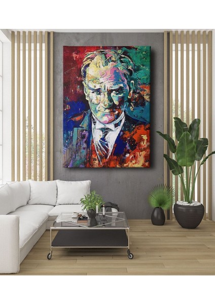 Yağlı Boya Görünümlü Mustafa Kemal Atatürk Portresi Dekoratif Kanvas Tablo