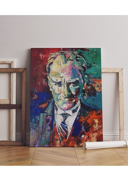 Yağlı Boya Görünümlü Mustafa Kemal Atatürk Portresi Dekoratif Kanvas Tablo