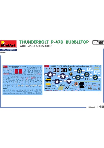 48018 1:48 Thunderbolt P-47D Balonlu Üst Taban ve Aksesuarlar. Büyük Set