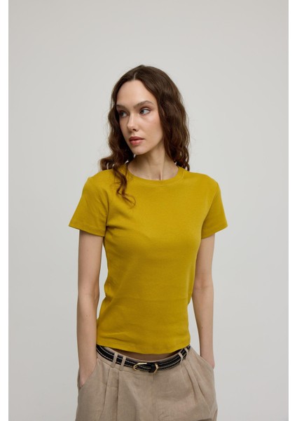 Kadın Olive Kısa Kollu Basic T-Shirt