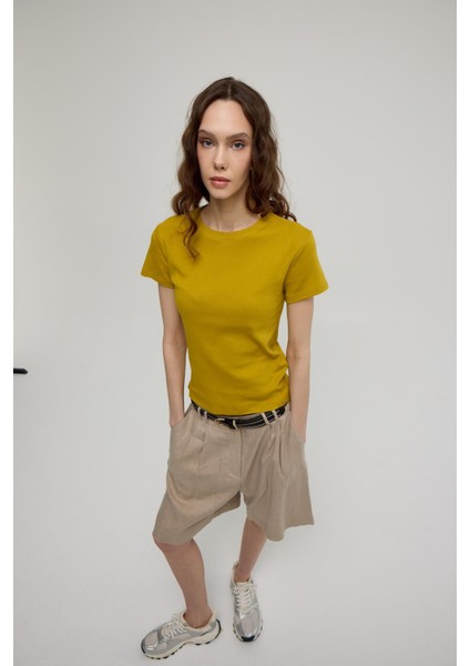Kadın Olive Kısa Kollu Basic T-Shirt fiyatları