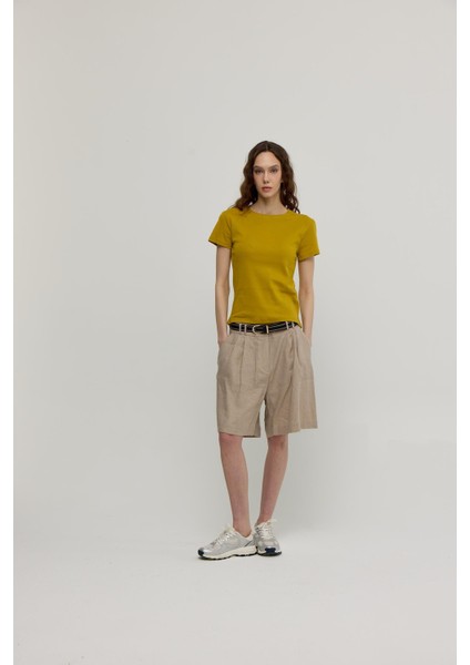 Kadın Olive Kısa Kollu Basic T-Shirt modelleri