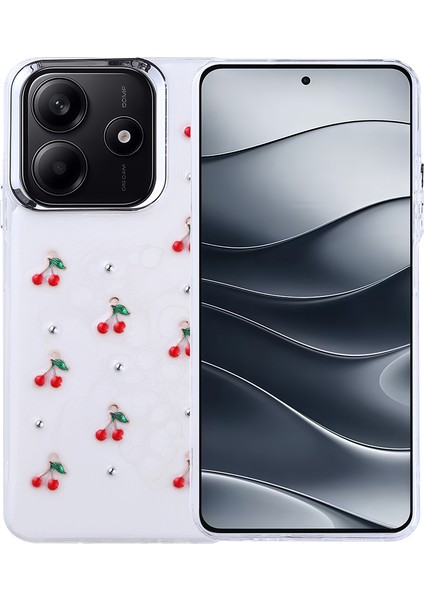Xiaomi Redmi Note 14 4g Kılıf Airbag Tasarımlı Simli Şeffaf Sah Kutup Kapak - Kiraz