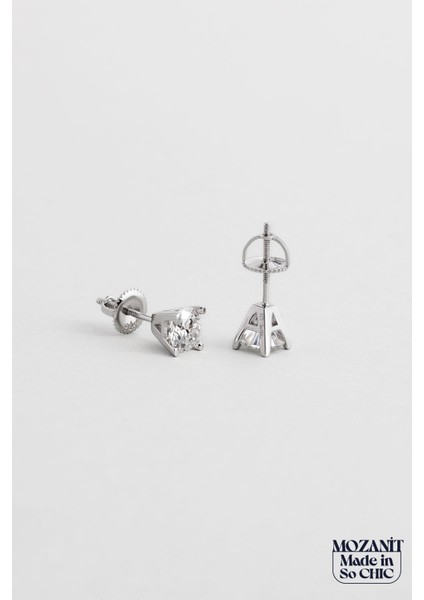 Mozanit Işığı 18 Ayar Beyaz Altın Kaplama Gümüş Tektaş Küpe modelleri