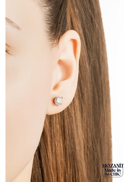 Mozanit Işığı 18 Ayar Beyaz Altın Kaplama Gümüş Tektaş Küpe indirimleri