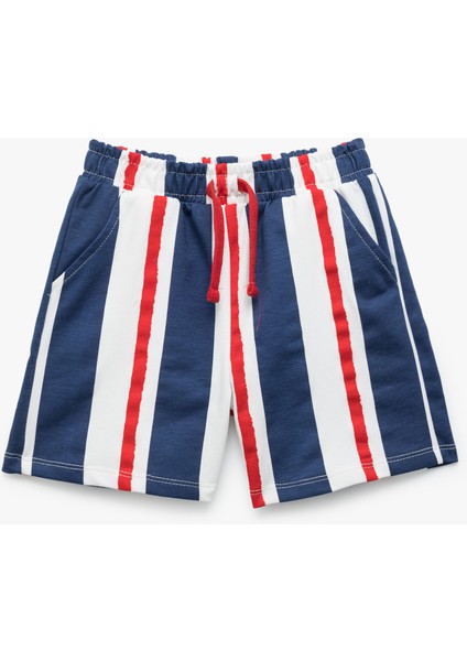Pamuklu Cep Detaylı Çizgili Beli Bağcıklı Şort