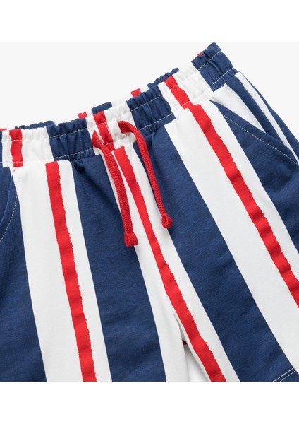 Pamuklu Cep Detaylı Çizgili Beli Bağcıklı Şort modelleri