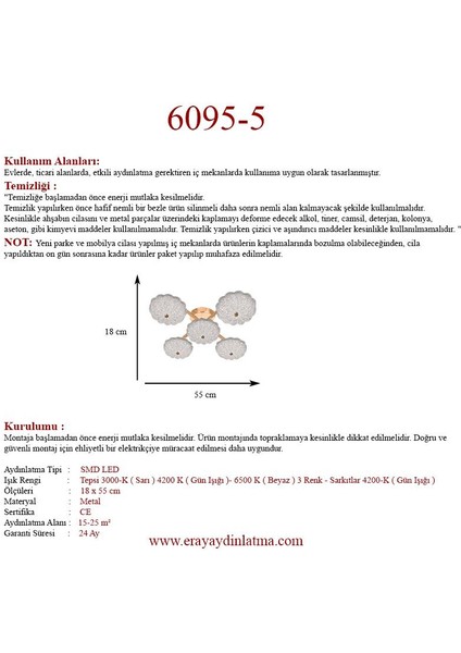 6095-5 Sarı 3 Renk LED Avize