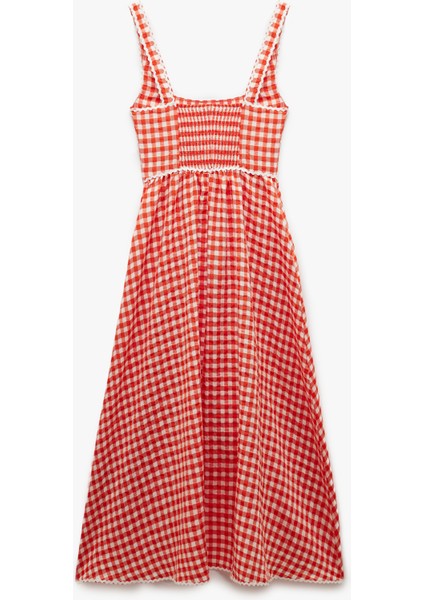 Viskon Karışımlı Pötikareli Uzun Kare Yaka Askılı Elbise fiyatları